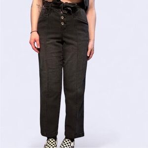Time and Tru Black Paperbag Waist Jeans - 4